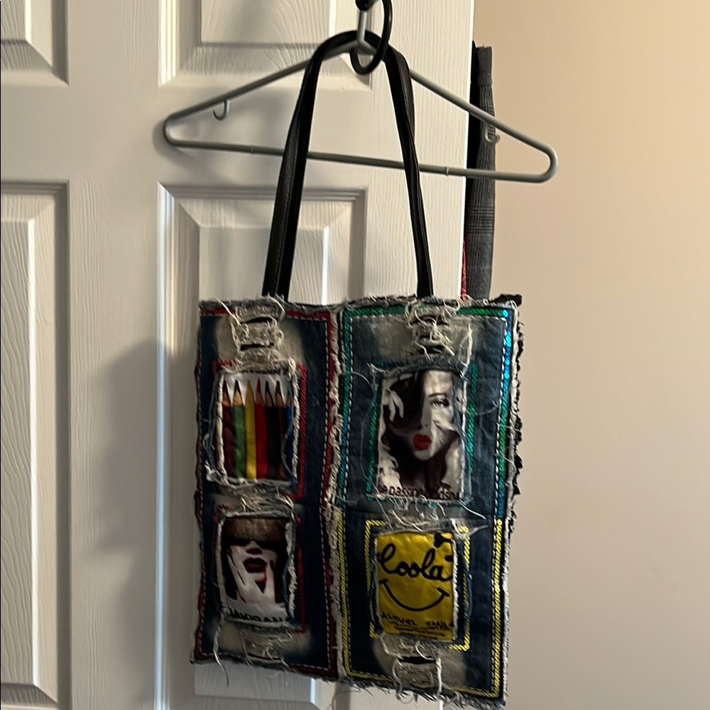 Artistic Denim Tote with Vibrant Accents
